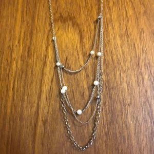 Long layered necklace with pearl beads